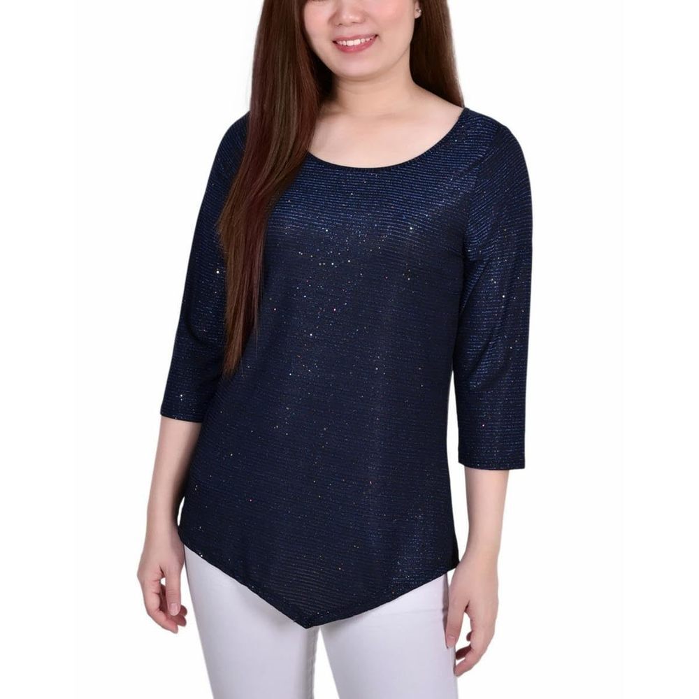 NY Women's Petite Iridescent Bar Back Top Blue Petite Medium PM